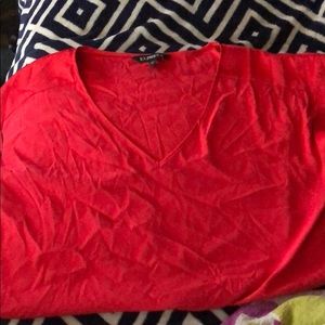 Express red v neck silky short sleeve shirt